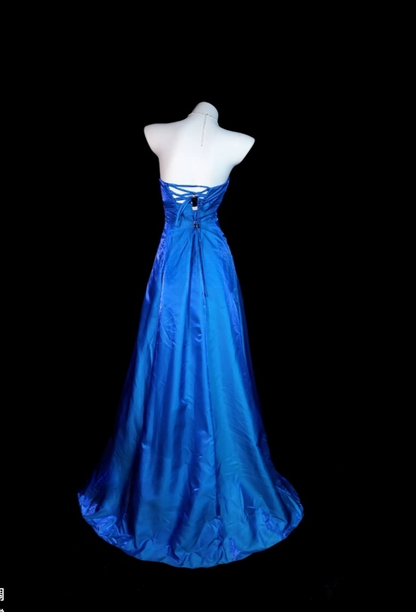 Chic Blue Prom Dress Strapless Satin Sheath Evening Dress ED07127