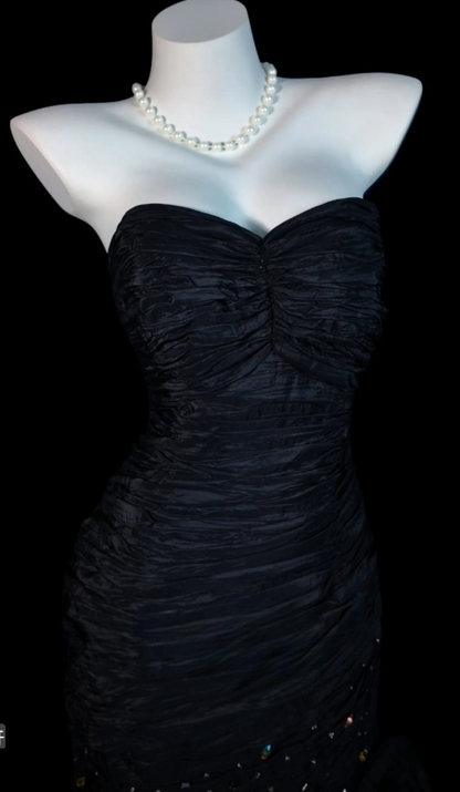 Robe de bal noire chic, bustier cœur, tulle, sirène, ED07129