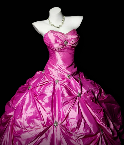 Robe de bal rose féerique en satin, décolleté cœur, coupe trapèze, sans manches, pour les 16 ans (ED07130)