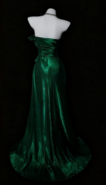 Robe de bal vert féerique, dos nu, fourreau en satin, robe d'anniversaire sans manches, robe de soirée ED07132