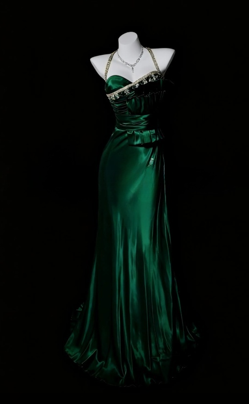 Fairy Green Prom Dress Halter Satin Sheath Birthday Dress Sleeveless Evening Dress  ED07132