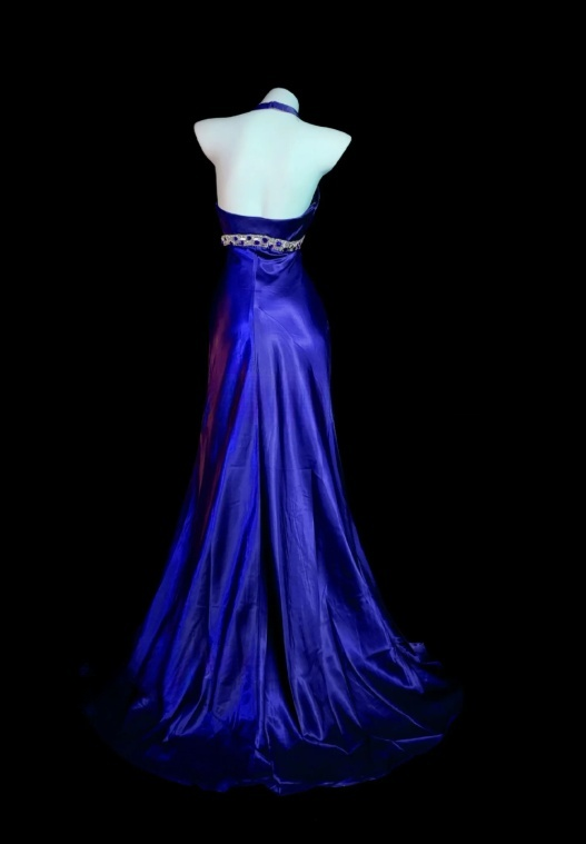 Magnifique robe de bal bleue, dos nu, fourreau en satin, robe d'anniversaire sans manches, robe de soirée ED07133