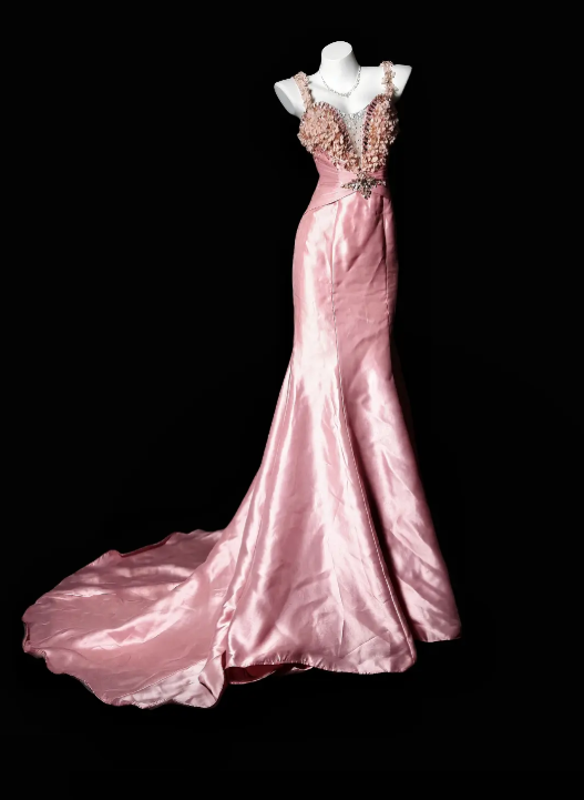 Gorgeous Pink Prom Dress Spaghetti Strap Satin Sheath Birthday Dress Sleeveless Evening Dress ED07135