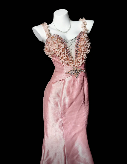 Gorgeous Pink Prom Dress Spaghetti Strap Satin Sheath Birthday Dress Sleeveless Evening Dress ED07135