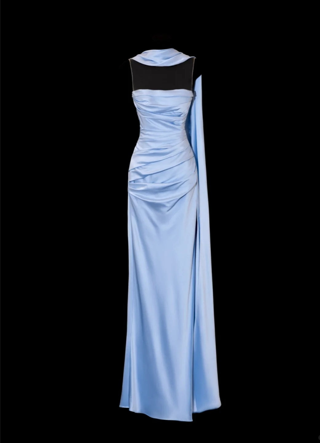 Magnifique robe de bal bleue sans bretelles en satin fourreau, robe d'anniversaire sans manches, robe de soirée ED07137