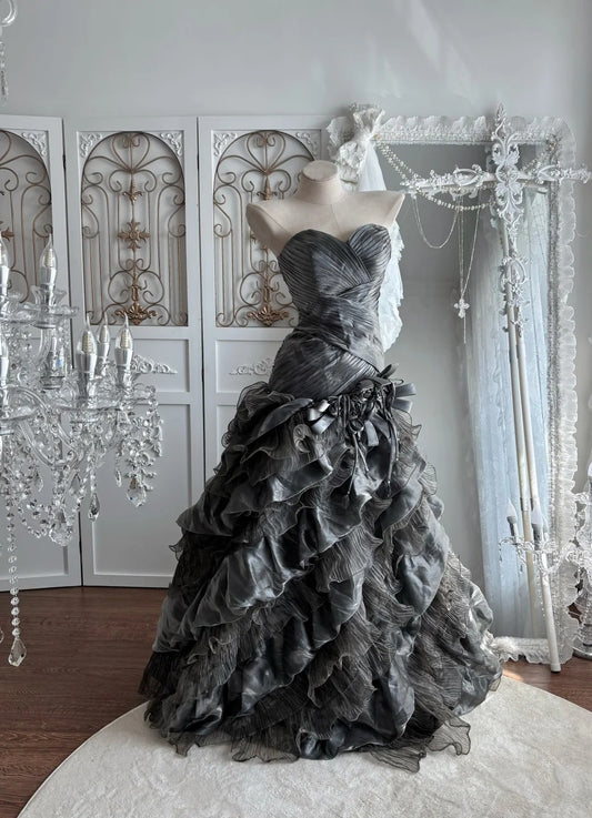 Gorgeous Gray Prom Dress Strapless Tulle A-Line Evening Dress ED07138