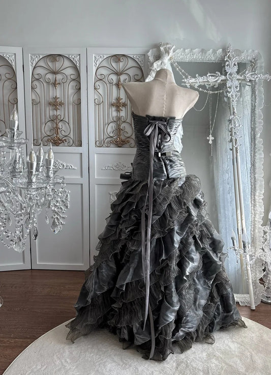 Gorgeous Gray Prom Dress Strapless Tulle A-Line Evening Dress ED07138