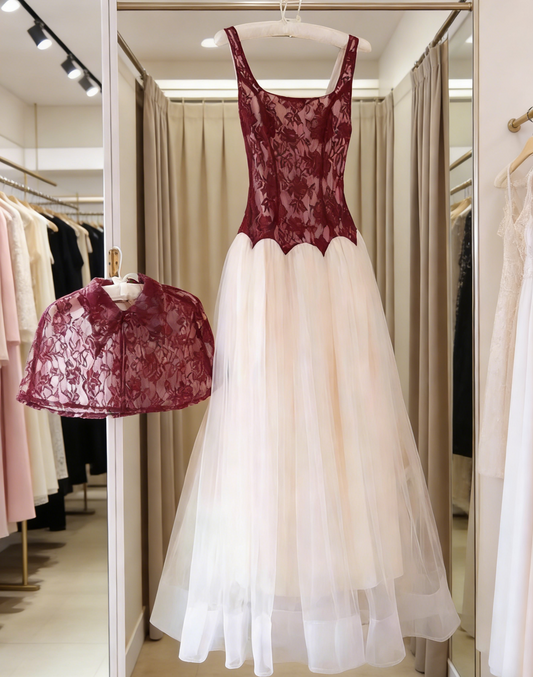 Chic Red Prom Dress Straps Tulle A-Line Evening Dress  ED07144