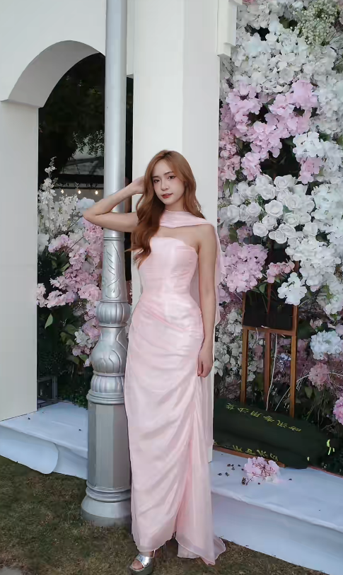 Chic Pink Wedding Guest Dress Strapless Tulle Sheath Evening Dress ED07145
