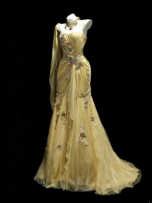Robe de bal jaune mignonne, robe de soirée asymétrique en mousseline, robe fourreau pour anniversaire ED07150