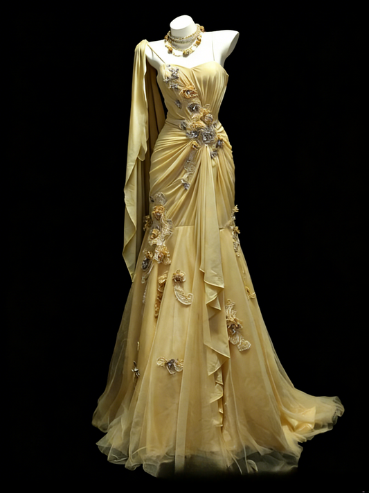 Robe de bal jaune mignonne, robe de soirée asymétrique en mousseline, robe fourreau pour anniversaire ED07150