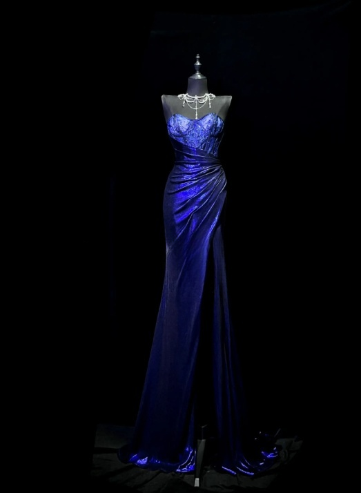 Chic Navy Blue Prom Dress Sweetheart Sheath Satin Evening Dress ED07153