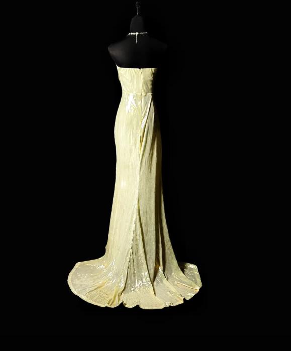 Chic Yellow Prom Dress One-shoulder Sheath Satin Evening Dress  ED07157
