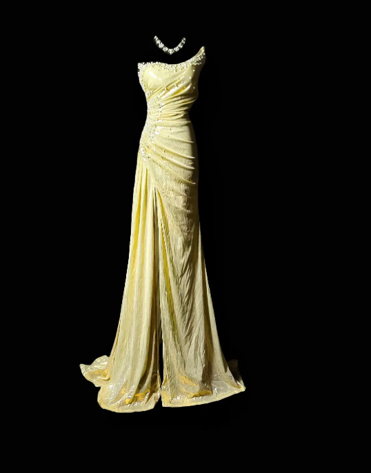 Chic Yellow Prom Dress One-shoulder Sheath Satin Evening Dress  ED07157