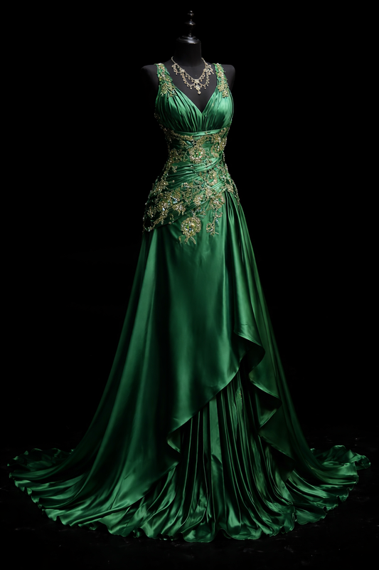 Gorgeous Green Prom Dress V-Neck A-Line Satin Evening Dress Sleeveless Birthday Dress ED07163