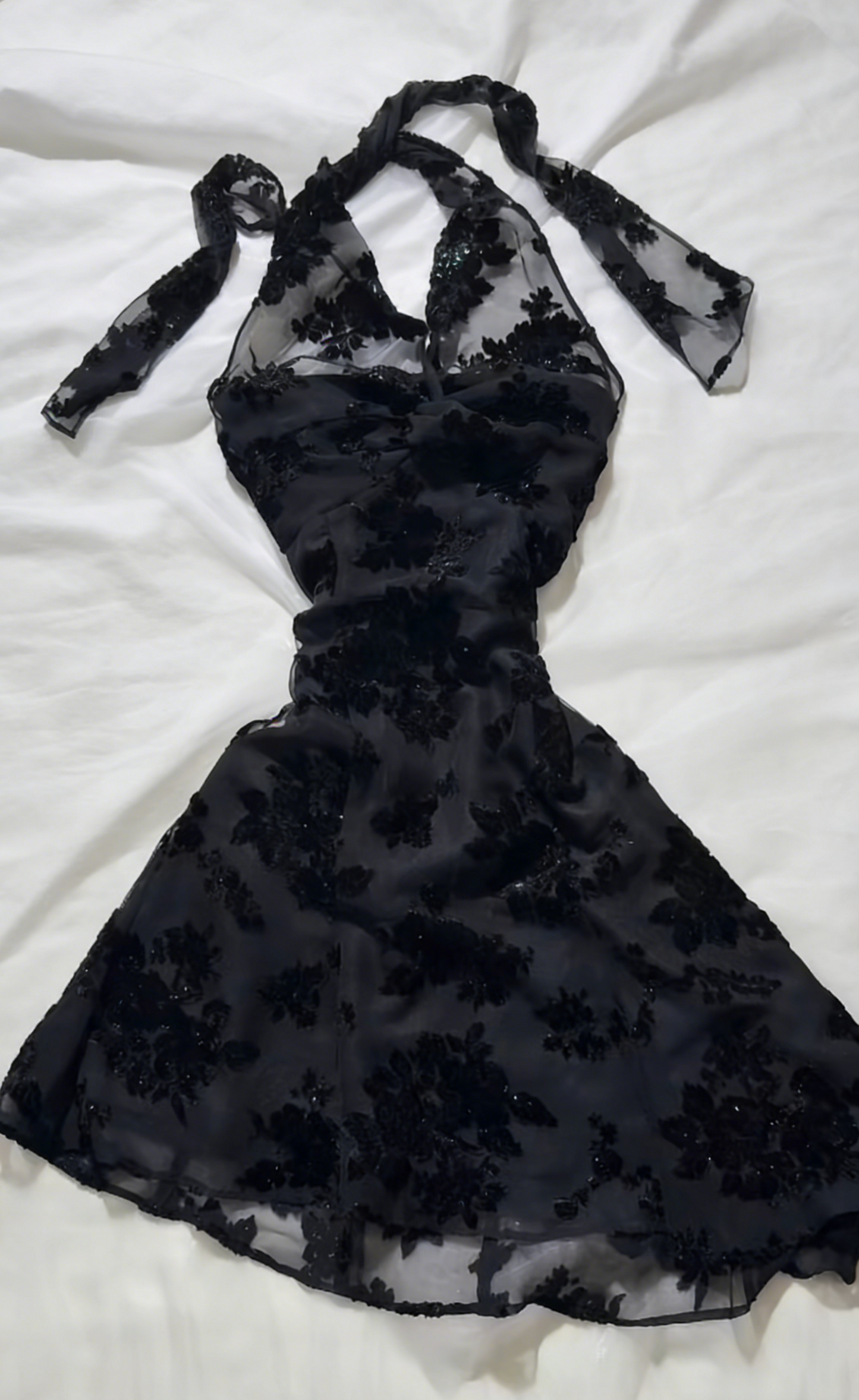 Robe de bal courte noire chic, dos nu, tulle brodé, robe de soirée trapèze, robe d'anniversaire ED07175