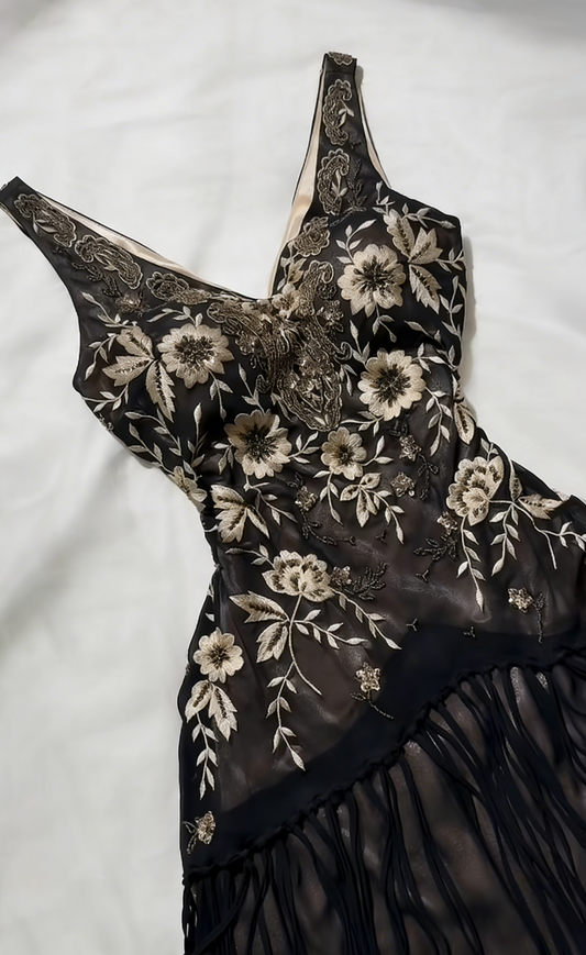 Chic Short Black Prom Dress V-neck Chiffon Evening Dress A-Line Beaded Birthday Dress ED07177