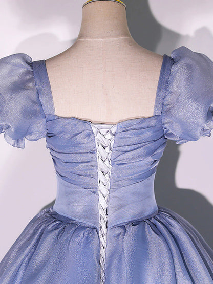 Langes Ballkleid aus blauem Tüll, blaues Sweet 16-Kleid aus Tüll ED0718