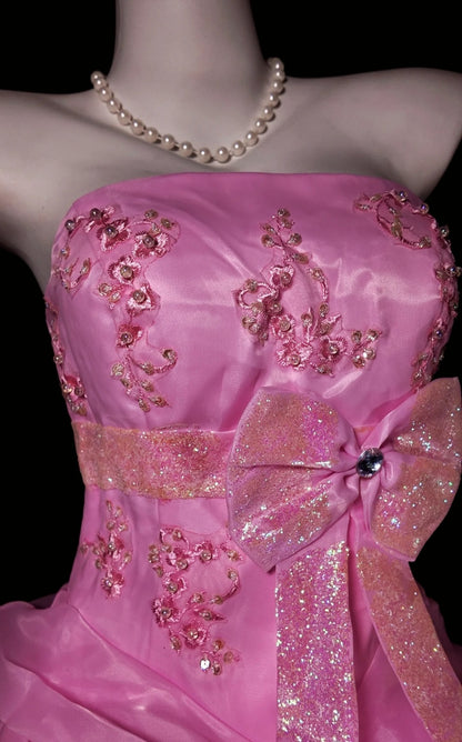 Fairy Pink Prom Dresses Tulle Strapless Evening Dress A-line Sweet 16 Dress ED07192