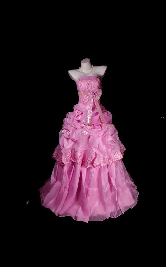 Märchenrosa Ballkleid, trägerloses Tüll-Abendkleid in A-Linie, Sweet-16-Kleid ED07192