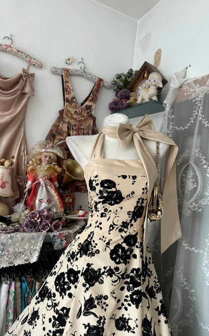 Robe de bal élégante couleur champagne, imprimé satin dos nu, robe de soirée longue trapèze, robe d'anniversaire ED07196