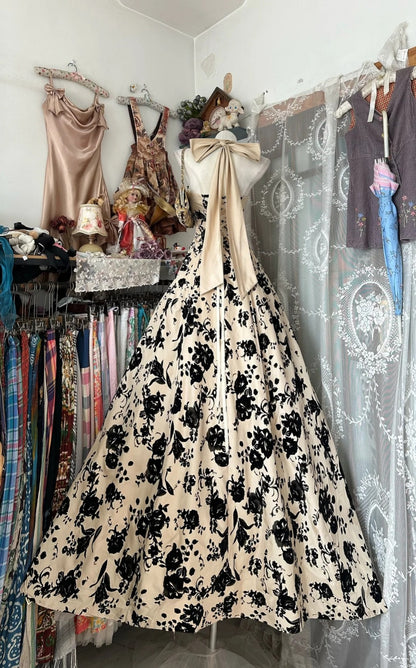 Robe de bal élégante couleur champagne, imprimé satin dos nu, robe de soirée longue trapèze, robe d'anniversaire ED07196