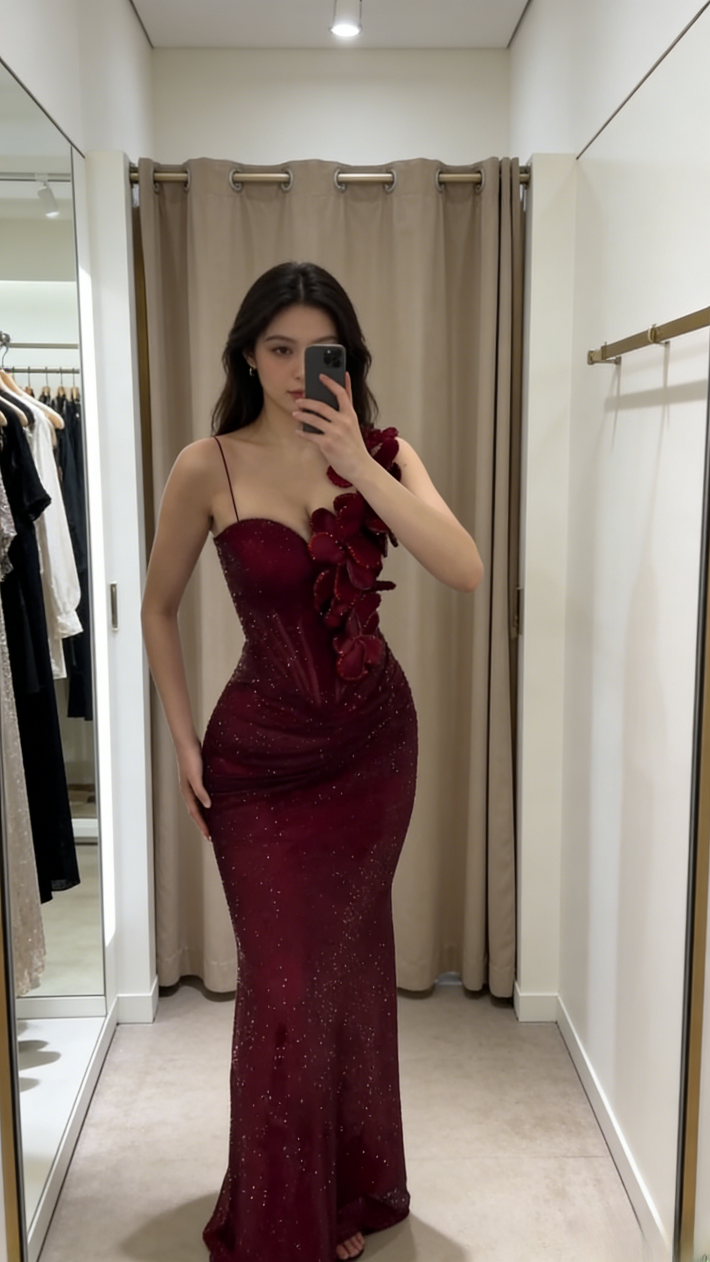 Elegant Long Burgundy Prom Dresses Glitter Spaghetti Straps Birthday Dress Sheath Evening Dress ED07207