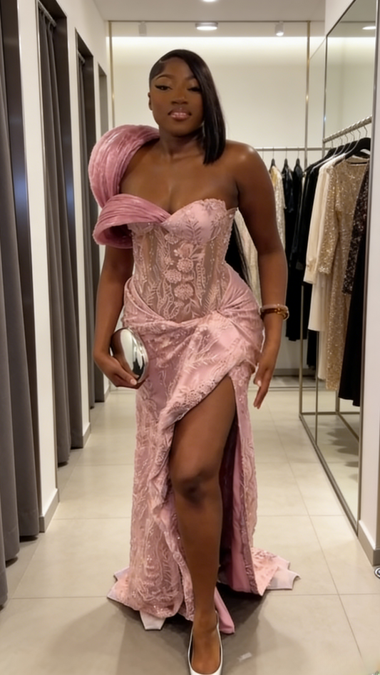 Elegant Long PinkProm Dresses Tulle Applique Beaded Sweetheart Birthday Dress Sheath Evening Dress with Slit ED07208
