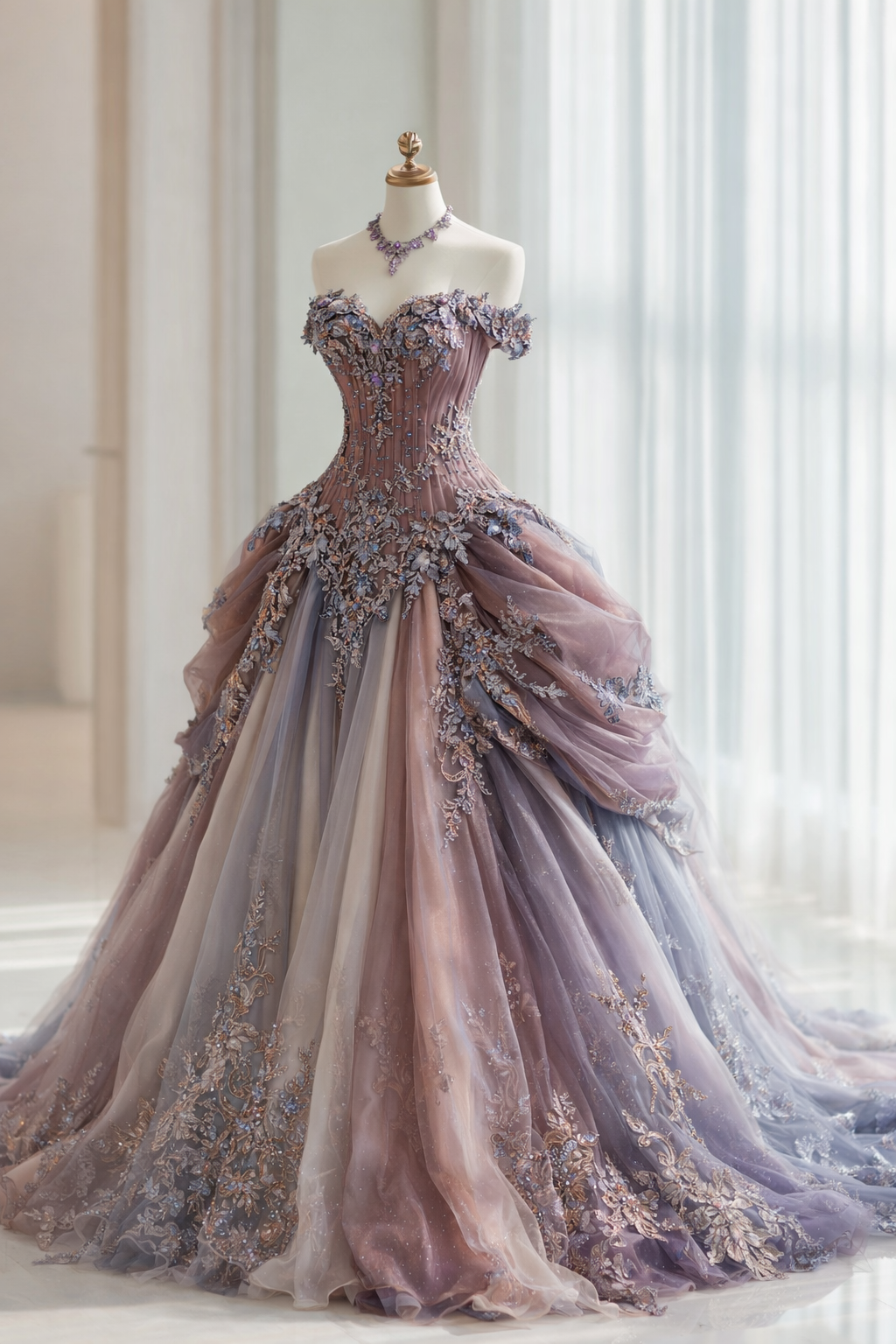 Gorgeous Pink Prom Dresses Tulle Applique A-Line Long Quinceanera Dress Off-shoulder Birthday Dress ED07222
