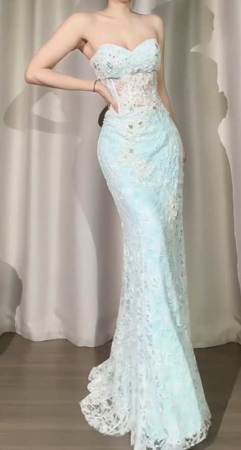 Classy Long Sweetheart Prom Dress Lace Beaded  Sheath Evening Dress ED07237