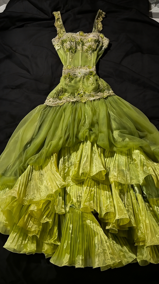 Classy Long Green Prom Dress Tulle Appliques Straps A-Line Evening Dress ED07239
