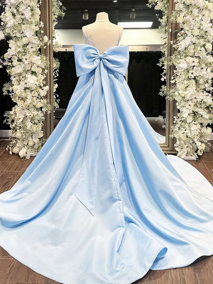 Einfaches A-Linie Satin Blau Langes Ballkleid, Blaues Langes Abendkleid ED0724