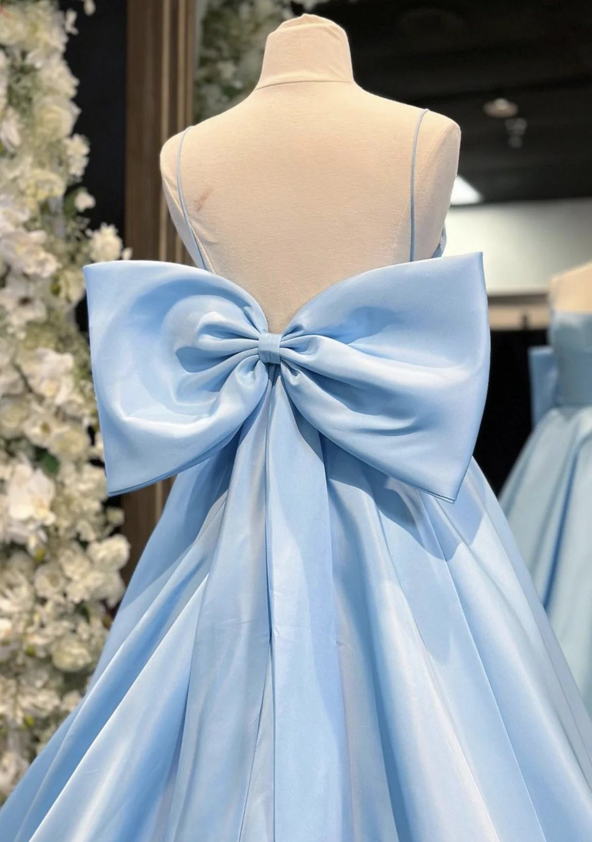 Einfaches A-Linie Satin Blau Langes Ballkleid, Blaues Langes Abendkleid ED0724