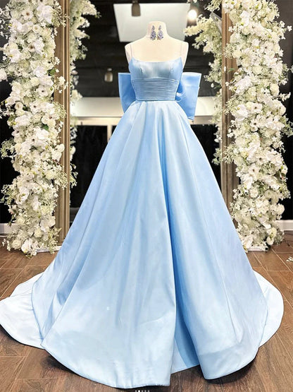 Einfaches A-Linie Satin Blau Langes Ballkleid, Blaues Langes Abendkleid ED0724