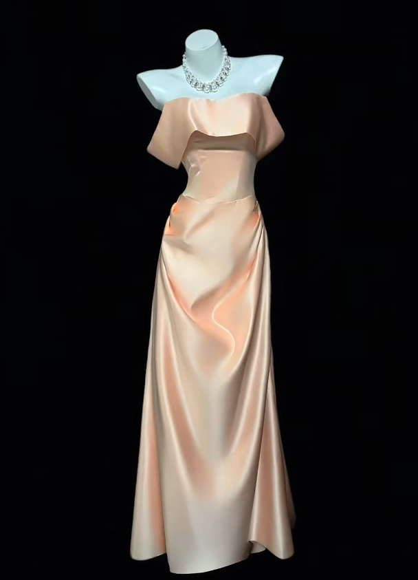 Classy Long Light Orange Prom Dress Satin Off-shoulder Sheath Evening Dress ED07240