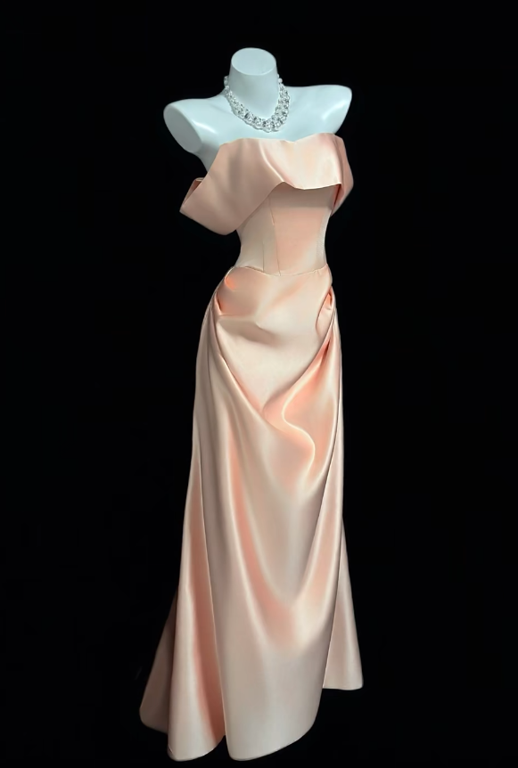 Classy Long Light Orange Prom Dress Satin Off-shoulder Sheath Evening Dress ED07240