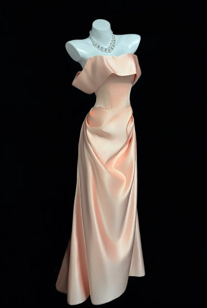 Classy Long Light Orange Prom Dress Satin Off-shoulder Sheath Evening Dress ED07240
