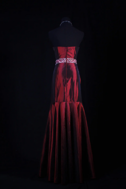 Chic Long Burgundy Prom Dress Beaded Satin Sweetheart Sheath Evening Dress ED07242