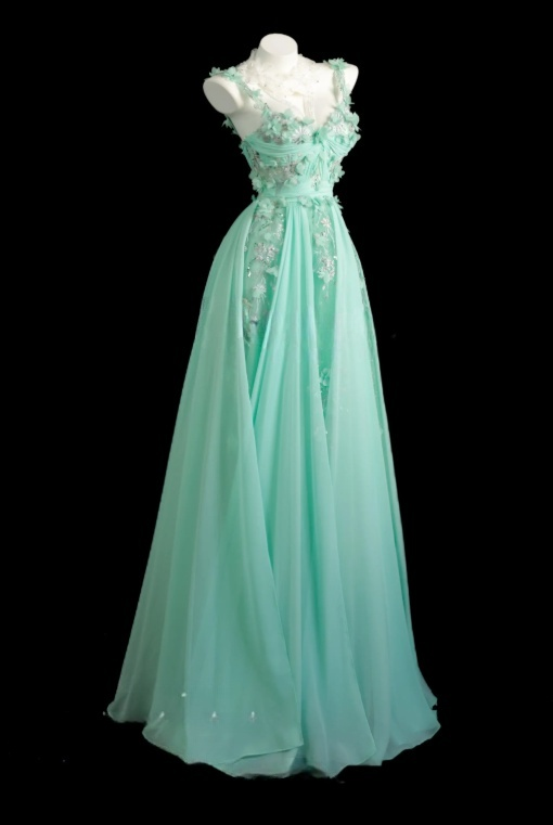 Chic Long Green Prom Dress Beaded Tulle Spaghetti Straps A-Line Evening Dress ED07245