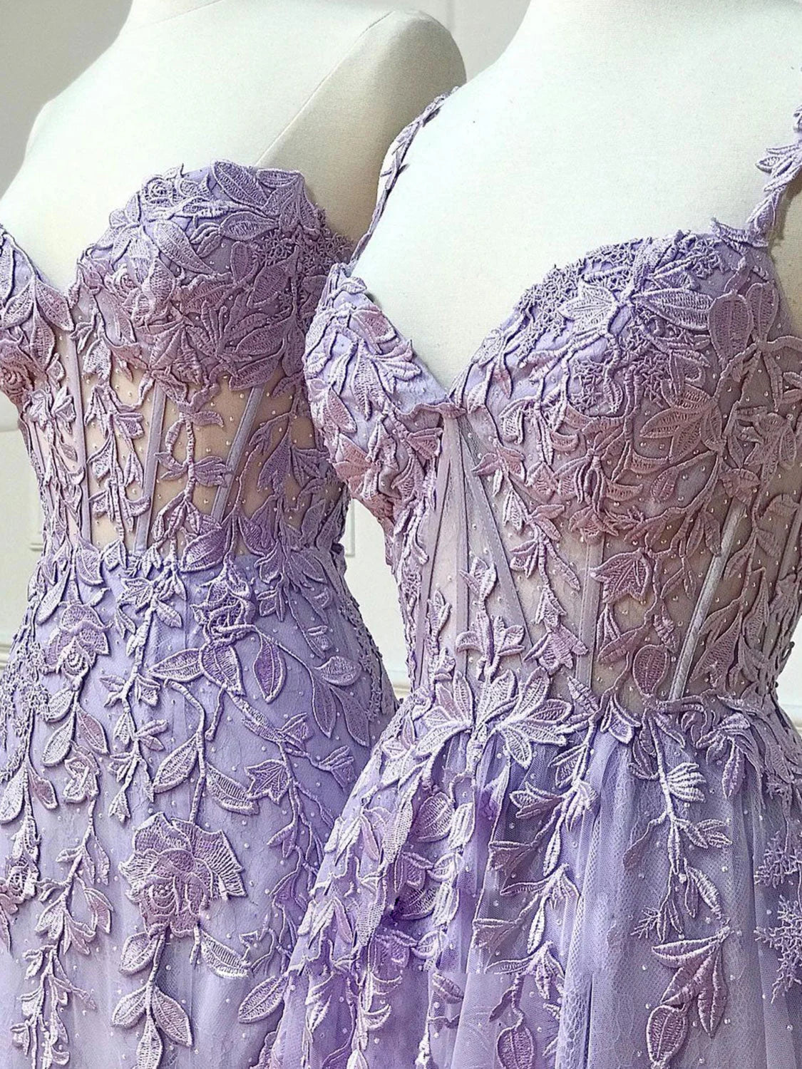 Robe de bal longue en dentelle violette, robe de soirée en dentelle violette ED0725