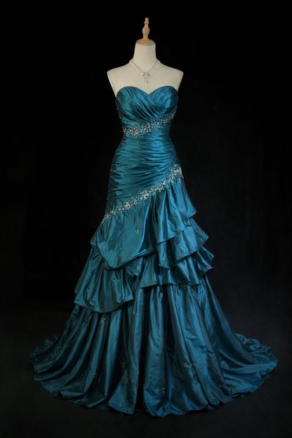 Chic Teal Prom Dress Satin Sweetheart A-Line Long Evening Dress ED07251