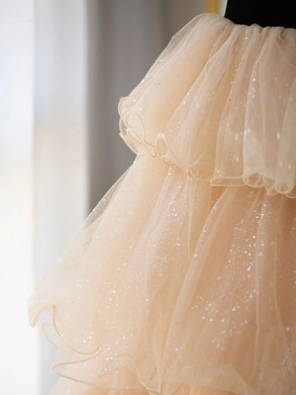 Robe de bal longue en tulle champagne/noir, robe de soirée formelle champagne ED0726