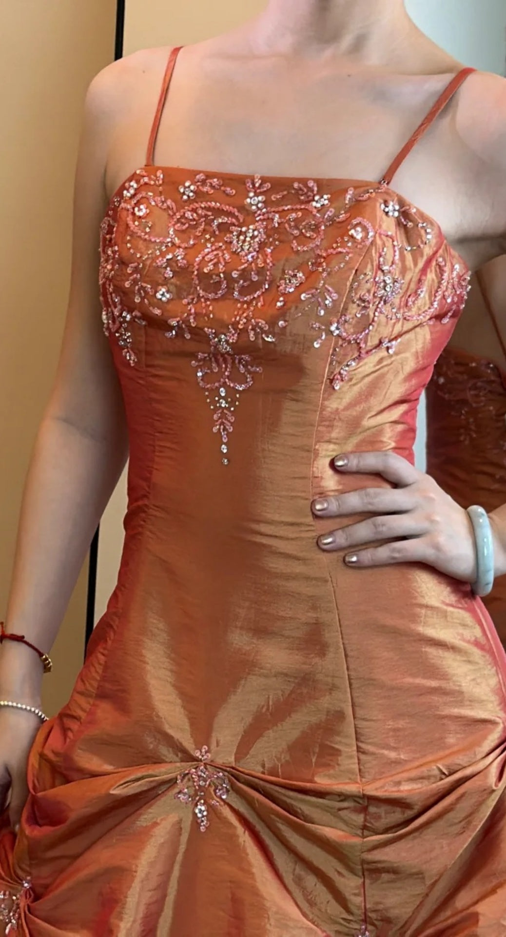 Robe de bal longue et mignonne en satin à fines bretelles, robe d'anniversaire, robe de soirée trapèze ED07261