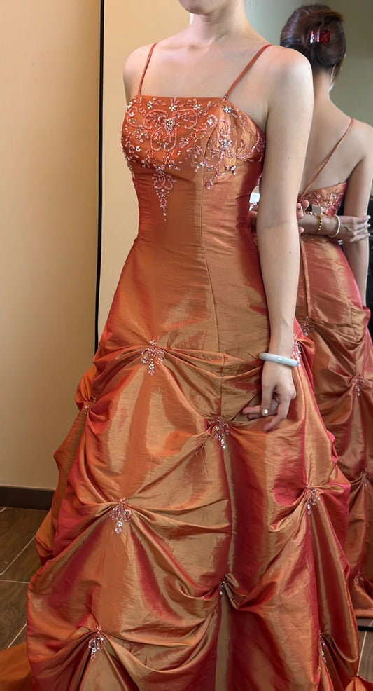 Cute Long Prom Dress Satin Spaghetti Straps Birthday Dress  A-Line Evening Dress ED07261