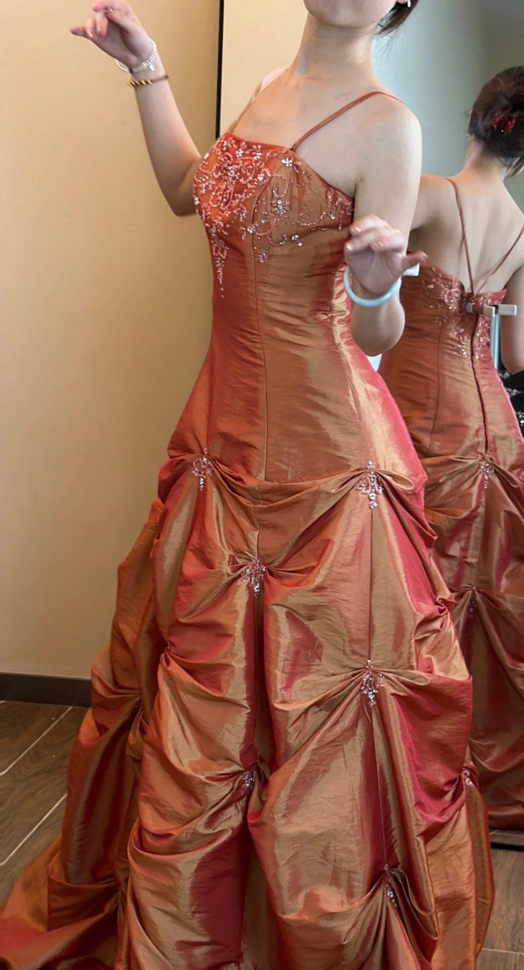 Robe de bal longue et mignonne en satin à fines bretelles, robe d'anniversaire, robe de soirée trapèze ED07261