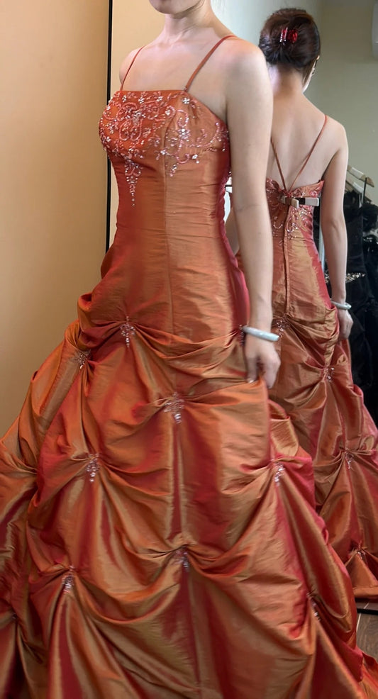 Cute Long Prom Dress Satin Spaghetti Straps Birthday Dress  A-Line Evening Dress ED07261