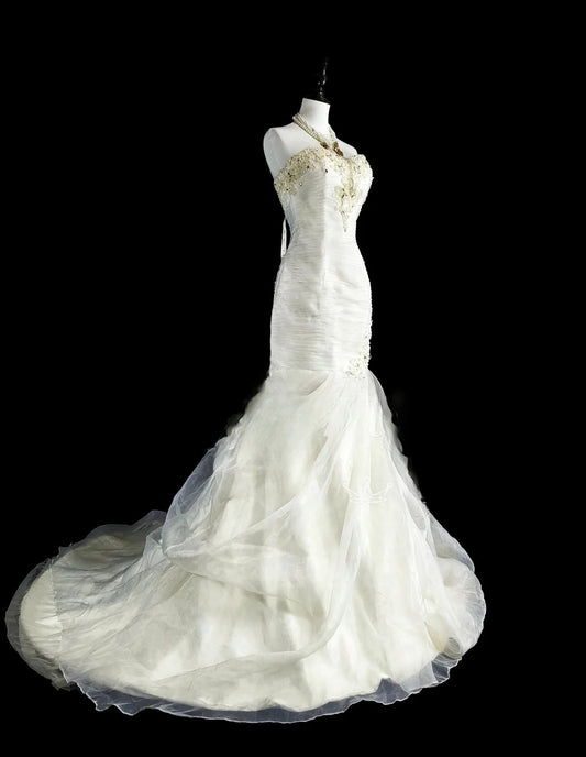 Modest Long White Wedding Dress Sweetheart Mermaid Bridal Dress Tulle Bridal Gowns ED07275