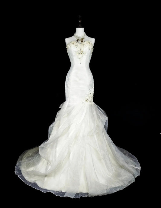 Modest Long White Wedding Dress Sweetheart Mermaid Bridal Dress Tulle Bridal Gowns ED07275