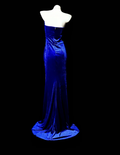 Robe de bal longue bleu roi chic en velours, décolleté cœur, robe fourreau ED07277