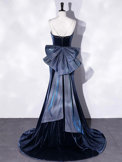 Unique Mermaid Velvet Long Prom Dresses, Velvet Formal Evening Dresses ED0728